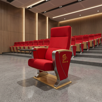 Chaise de théâtre bordeaux, siège d'auditorium, dossier haut, rembourrage en mousse, accoudoirs en chêne, tablette latérale pliable, absorption acoustique, siège rotatif