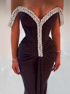 Nuovi Arrivi: Abito da Sera Nero Scintillante con Diamanti, Sexy, Senza Spalline, Stile Sirena, <span class=keywords><strong>Elegante</strong></span> per Feste - Product Image 2