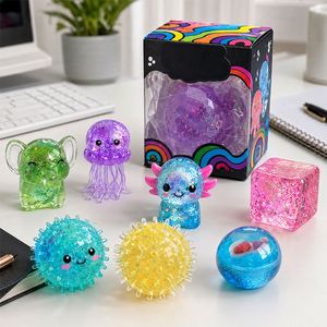 Jelly Filled Squishy Set Colorful Ocean Creature Cube Gem Heart Puffer Stress Toy Children Party Prize Bundle - Product Image 5