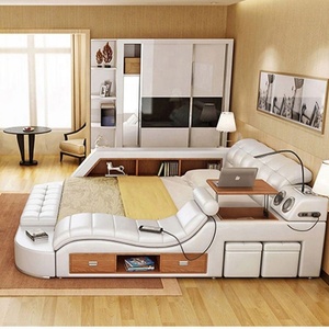 <span class=keywords><strong>Lit</strong></span> intelligent sophistiqué <span class=keywords><strong>en</strong></span> cuir pleine fleur avec système de massage et grands rangements latéraux pour chambre principale de villa de luxe - Product Image 2