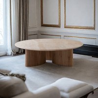 Table basse en bois massif style pierre, table à thé circulaire antique, petite table de salon, design pour balcon de maison