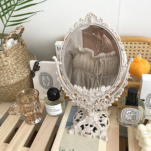 Cutelife Silver Plastic Vintage Decorative Mirrors(old) Small Round Make-up Bedroom Mirror Table Room Standing Glass Mirrors