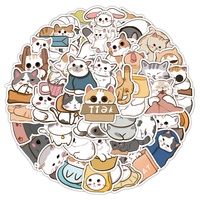 Lot de 50 autocollants décoratifs créatifs en résine, motif chat de dessin animé mignon et amusant, pour vélo, skateboard, voiture, casque, carnet