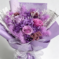 Bouquet de roses éternelles et d'hortensias séchés Factory Forever Roses pour décoration de mariage, cadeau de la Saint-Valentin, bouquet de fleurs préservées violettes
