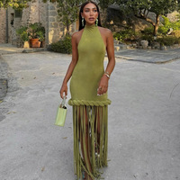 Robe longue personnalisée OEM pour femme, avec franges en corde tressée, sexy, style licou, à pampilles, pour la plage, les vacances et les soirées