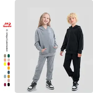 Proveedor LS 350GSM, conjuntos de sudadera para niños de diseño personalizado de alta calidad, novedad de 2023, pantalones de chándal para niños y niñas, traje con capucha