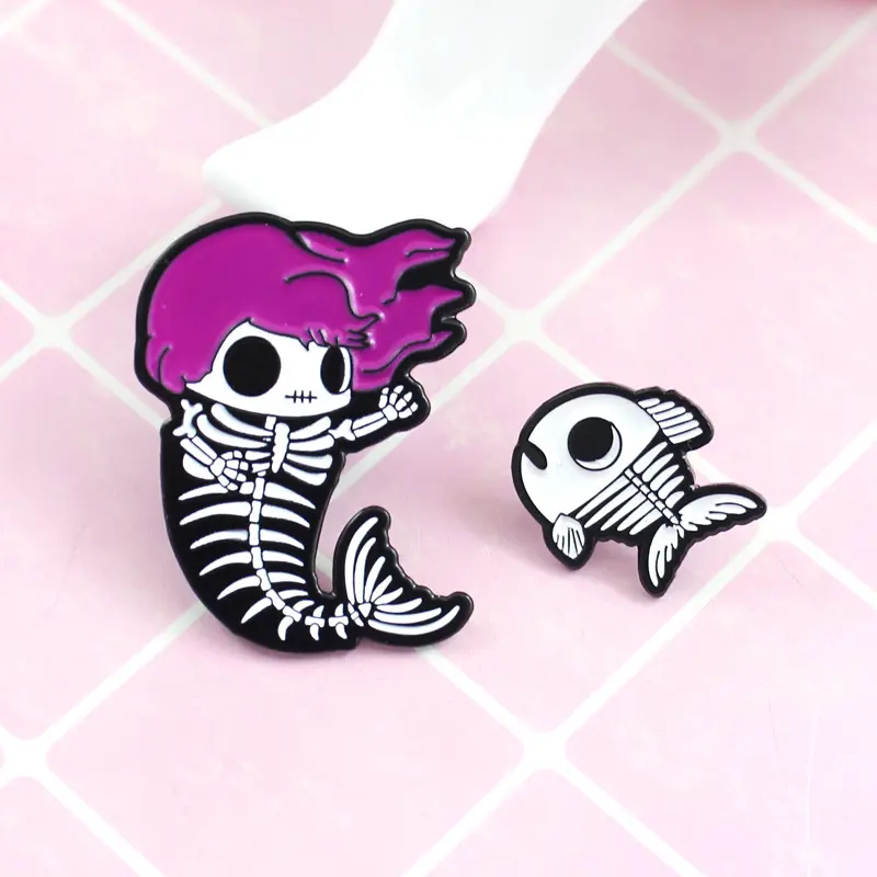 Cute Fun Badges Boneless pin Mermaid Dolls Baby Fish Enamel Pins Clothing Bag Lapel Jewelry Brooch pin Wholesale