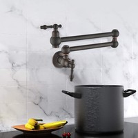 Robinet de cuisine mural de luxe pour remplissage de casseroles, double poignée, construction en cuivre, finition laiton antique, bras flexible orientable, brossé