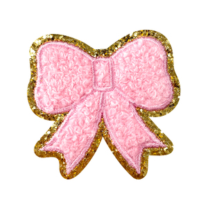 Colorido borde dorado brillo 3D arco parche hierro-en tela de chenilla bordado Bowknot parche - Product Image 1