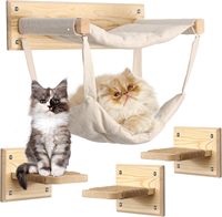 Nouveau bois massif double couche chat hamac balançoire lit suspendu avec escalier sur le mur