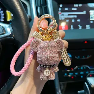 High Quality Crystal Key Chains Rhinestone Teddy Bear Leather Keychain Fashion Jewelry From Rhinestone