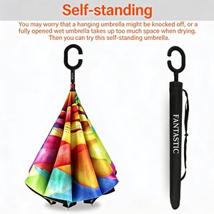 Paraguas Invertido Estético Personalizado con Mango en C, <span class=keywords><strong>Parasol</strong></span> Invertido de Doble Capa Autoportante para Regalo de Identidad de Marca Boutique - Product Image 3