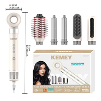 KEMEY Km-6896 Ensemble Sèche-Cheveux 6-en-1 pour Femme 110000 tr/min 3 Réglages de Température 1500W Peigne à Air Chaud Prise EU Outils de Coiffure DIY Salon OEM