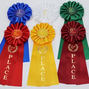 Hot Sale Custom Logo Make Pleated Rosettes Ribbons Awards For Olympics Swimming Games