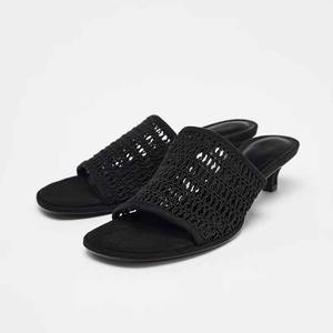 <span class=keywords><strong>Sandales</strong></span> à talons pour l'été chaussures pour femmes noir tressé Mule chaussures décontracté polyvalent pantoufles femmes respirant <span class=keywords><strong>sandales</strong></span> à talons - Product Image 1