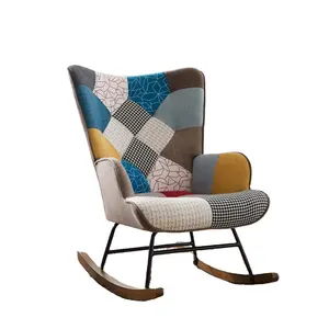 Nordic Design Living Room Furniture Leisure Rocking Chair High Back Fabric Upholstered Patchwork Accent Chair