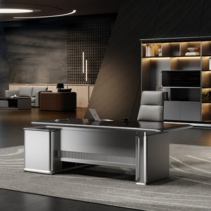 مكاتب تنفيذية خشبية فاخرة وراقية مناسبة لأثاث مكاتب المدراء على شكل حرف L في المساحات المكتبية ذات الطابع الرسمي - Product Image 5