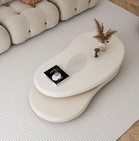 Table basse ovale rotative simple et moderne en crème, respectueuse de l'environnement, pour le salon, meubles extensibles