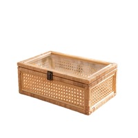 Panier de rangement en rotin tressé avec couvercle en verre, boîte de rangement anti-poussière en rotin, panier de rangement pour la décoration de la maison