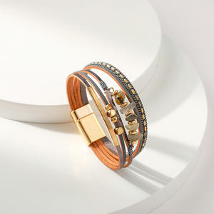 DAIHE kadınlar boncuklu bilezik bakır tüp tasarım Bohemian moda toka manyetik bilezik çok katmanlı deri - Product Image 4