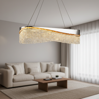 Lustre moderne pour chambre et salon, base ronde en acier inoxydable, doré, luxueux, arc double, ovale, en cristal