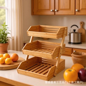 Cesta de bambú para frutas de 3 niveles, tamaño grande, para almacenamiento y exhibición en la cocina - Product Image 1