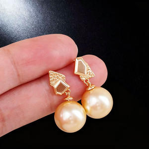 22689DIY Pearl Accessories S925 Silver Earnail Empty Stand 18K <b>Gold</b> <b>Drop</b> <b>Earrings</b> with 9-13mm Round Silver Jewelry - Product Image 2