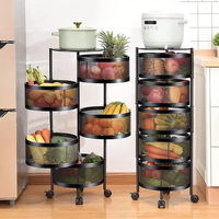 Chariot de cuisine avec étagères de rangement, panier à légumes et fruits multi-niveaux, paniers rotatifs à 360 degrés avec roulettes