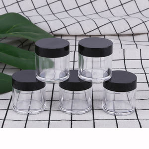 Hot bán 3g 5g 10g 15g 20g 30g Dài Mỏng <span class=keywords><strong>10</strong></span> ml 10g <span class=keywords><strong>10</strong></span> <span class=keywords><strong>gram</strong></span> rõ ràng 3ml 5ml <span class=keywords><strong>10</strong></span> ml mỹ phẩm bao bì PS <span class=keywords><strong>Jar</strong></span> nhựa với nắp màu đen - Product Image 1