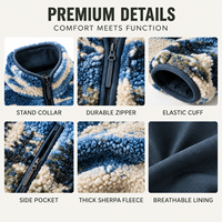 Jaket Fleece Luar Ruangan Jacquard Motif Satwa Liar Pria, Jaket Musim Dingin Hangat Beritsleting Penuh Sherpa, Label Pribadi OEM ODM, Pemasok Pakaian Grosir