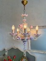 Lustre suspendu en verre et céramique artisanal rose Murano de luxe, élégant, pour hôtel, maison, salon