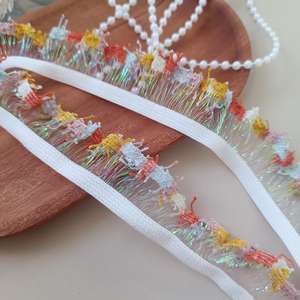 شريط دانتيل مطوي ملون عالي الجودة بعرض 2.5 سم مع كشكشة من جانب واحد - Product Image 1