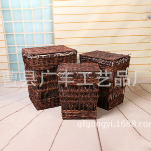 Cesto de ropa de mimbre con tapa, rectangular, marrón, tipo vertical, para guardar ropa en el cuarto de lavandería - Product Image 1