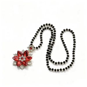 Guohaoshipin Floral Long Necklace Red Blue Crystal Pendant Party Sweater Chain - Product Image 5
