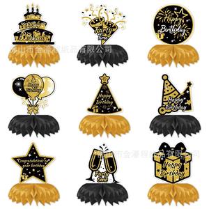 Black And Gold Birthday Honeycomb Table <b>Decorations</b> Die Cut <b>Paper</b> <b>Party</b> Props For Birthday Celebration - Product Image 5
