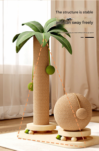 Pohon kelapa kayu padat meja putar kucing tahan lama kolom penggaruk kucing mainan Sisal untuk mendaki sisir mencicil kucing papan gores memanjat - Product Image 5