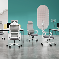 Chaise de bureau ergonomique moderne, pivotante et réglable, avec large appui-tête et dossier haut en maille