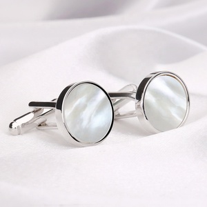 Tùy chỉnh mẹ của ngọc trai vỏ Khuy măng sét thép không gỉ bạc mạ vàng tùy chỉnh Vòng vỏ Khuy măng sét cho nam giới TUXEDO phù hợp với áo sơ mi - Product Image 1