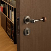 Serrure de porte magnétique silencieuse de style japonais vintage, poignée en bronze antique et noyer pour villa et chambre