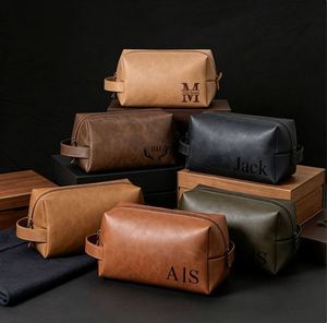 Custom Name PU Leather Men <b>Travel</b> Toiletry Bag, Zipper Cosmetic Storage Groomsman <b>Gift</b> - Product Image 1