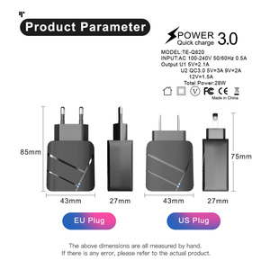 EU/chúng tôi cắm USB sạc 2.1A Quik phí 3.0 điện thoại di động sạc cho iPhone 11 Samsung Xiaomi 4 cổng 28W nhanh tường sạc - Product Image 6