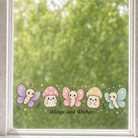 Autocollants personnalisés imperméables en PVC vinyle, papillon kawaii, champignon, autocollant décoratif électrostatique pour fenêtre, imprimé UV