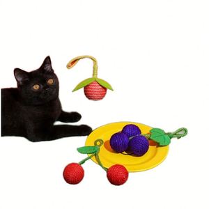 Jouet pour chat en corde de chanvre et lin, balle en sisal à motif de fruits, petit, résistant aux morsures, pour soulager l'ennui et stimuler l'auto-entretenement - Product Image 1