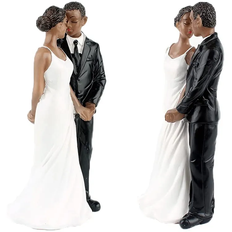 Commercio all'ingrosso di disegno della sposa e lo sposo figurine, resina africano wedding cake toppers,