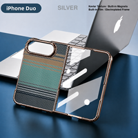   Étui de téléphone magnétique texturé pour Apple iPhone Duo, cadre électroplaqué, film de protection intégré, coque de protection antichoc