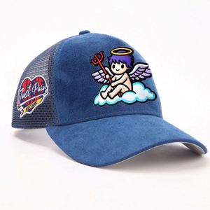 หมวกเบสบอลทรงทรัคเกอร์แบบตาข่าย 5 ชิ้น ปรับแต่งได้ ปีกโค้งสำเร็จรูป ผ้าหนังกลับ  สำหรับทุกเพศ  ปักโลโก้  ลายทางแฟชั่น - Product Image 5