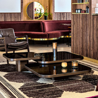Ensemble de tables basses carrées haut de gamme, table centrale en acier inoxydable brossé de luxe, table à thé en verre moderne pour salon, ensemble de 3 pièces