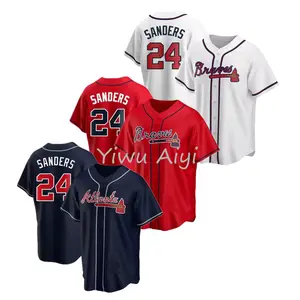 2022新款缝制棒球衫亚特兰大 #24 Deion Sanders顶级刺绣运动棒球制服，带标志和补丁