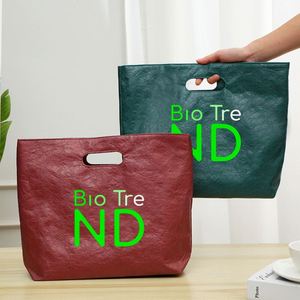 Recycle Untearable Durable Waterproof Eco-Friendly Punched Tote Tyvek Dupont Kraft <b>Paper</b> Shopping <b>Bag</b> With Polyester Lining - Product Image 1