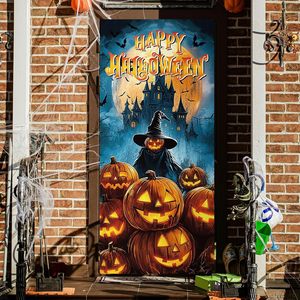 Bannière de porte Joyeux Halloween avec squelettes dansants amusants, citrouilles, fantômes et éléments effrayants – Housse de porte décorative pour fête, personnalisable - Product Image 3